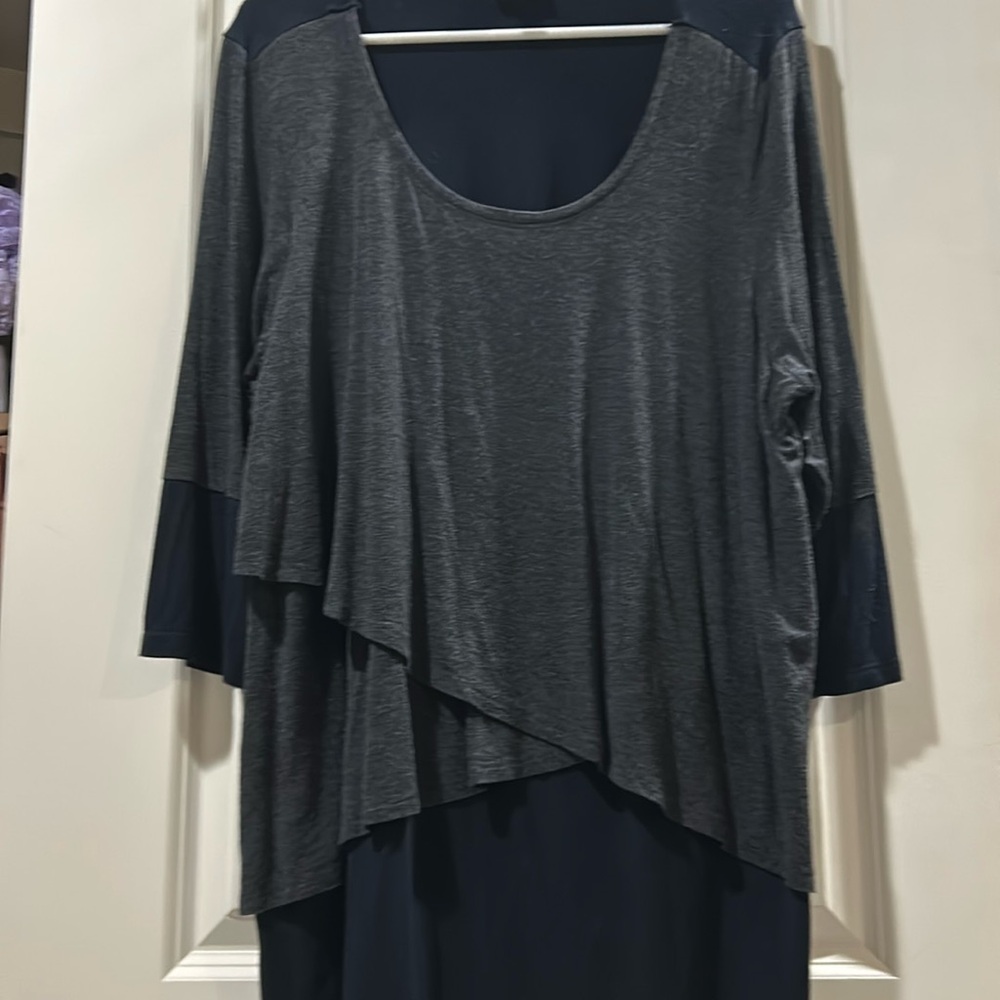 Sunday tunic round neck layer design colorblock top 3/4 Sleeve Stretchy size 2X